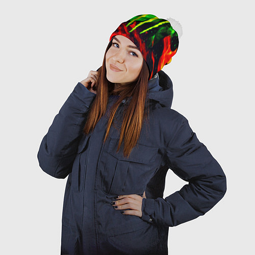 Шапка c помпоном Monster energy огонь лого / 3D-Белый – фото 2