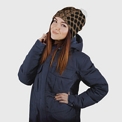 Шапка с помпоном Золотые узоры на черном с канатами - вышиванка руб, цвет: 3D-белый — фото 2