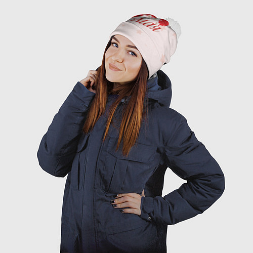 Шапка c помпоном 9 мая со звездами / 3D-Белый – фото 2