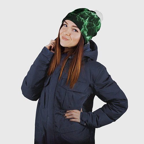 Шапка c помпоном Lightning green line / 3D-Белый – фото 2