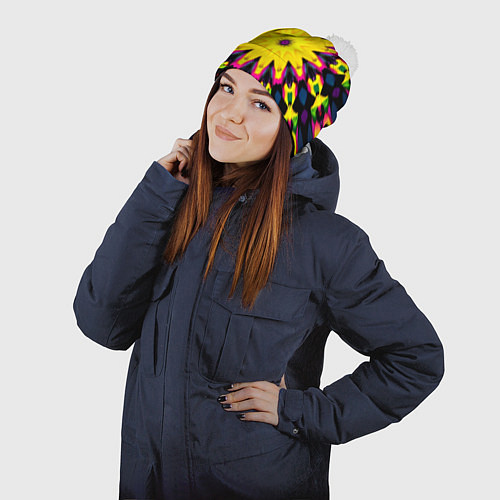 Шапка c помпоном Звездный калейдоскоп / 3D-Белый – фото 2