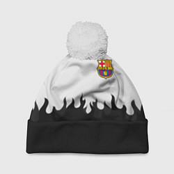 Шапка с помпоном Barcelona черный огонь, цвет: 3D-белый