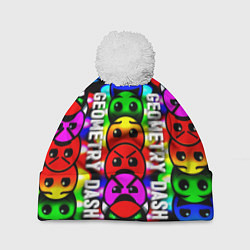 Шапка c помпоном Geometry dash neon gradient