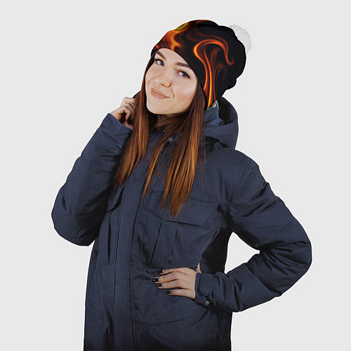 Шапка c помпоном The color is fire orange / 3D-Белый – фото 2