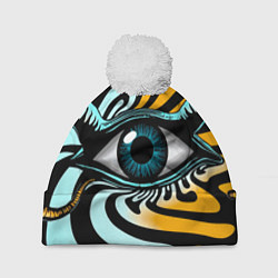 Шапка с помпоном Глаз - психоделика, цвет: 3D-белый