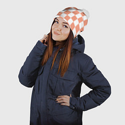 Шапка с помпоном Квадраты оранжевые, цвет: 3D-белый — фото 2