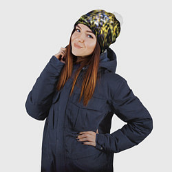 Шапка с помпоном Желто синяя краска на черном, цвет: 3D-белый — фото 2