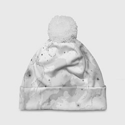 Шапка с помпоном Белый с серым абстрактная текстура, цвет: 3D-белый