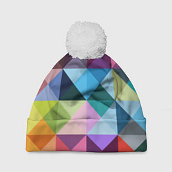 Шапка с помпоном Цветные квадраты, цвет: 3D-белый
