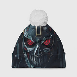 Шапка c помпоном Робот с красными глазами