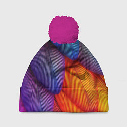 Шапка с помпоном Радужные перья попугая, цвет: 3D-малиновый