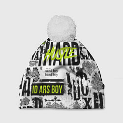 Шапка c помпоном Pattern with inscriptions hustle sand boy