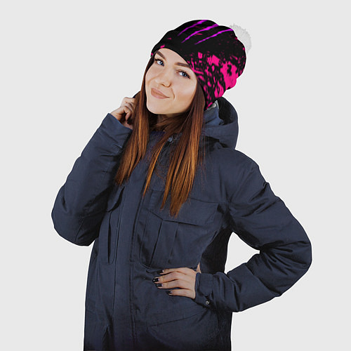 Шапка c помпоном Monster energy неоновые краски лого / 3D-Белый – фото 2