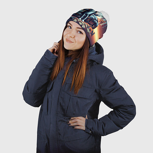 Шапка c помпоном Бендер рядом с Ламбо и рассыпанным баблом / 3D-Белый – фото 2