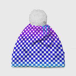 Шапка с помпоном Monster шахматная клетка градиент, цвет: 3D-белый
