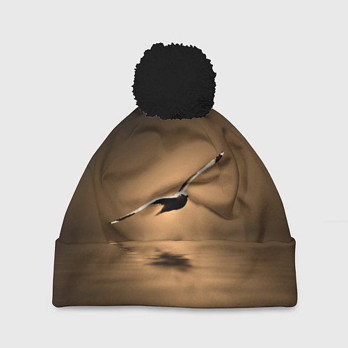 Шапка c помпоном Летящая птица / 3D-Черный – фото 1