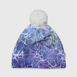 Шапка c помпоном Абстракция - white web on blue background