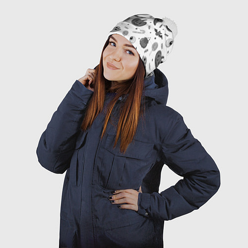 Шапка c помпоном Halloween grey and white / 3D-Белый – фото 2