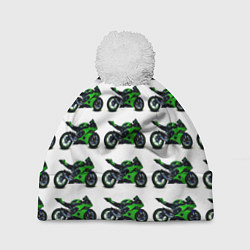 Шапка c помпоном Motorbike green