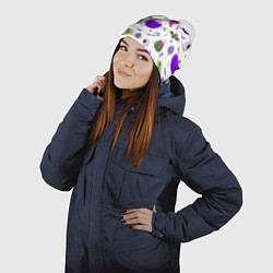 Шапка с помпоном Halloween purple pumpkin pattern, цвет: 3D-белый — фото 2