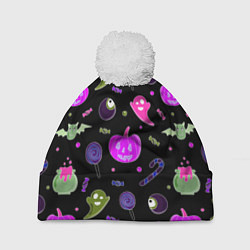 Шапка c помпоном Halloween pink black pumpkin