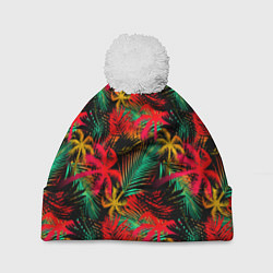 Шапка c помпоном Palm yellow red
