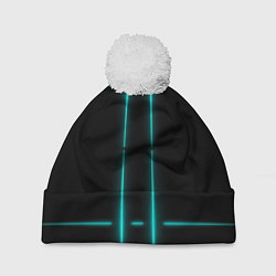Шапка c помпоном Neon black light blue line