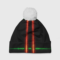 Шапка с помпоном Color black green red lines, цвет: 3D-белый