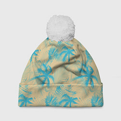 Шапка с помпоном Palm light blue beige, цвет: 3D-белый