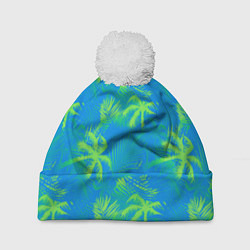 Шапка с помпоном Palm light green light blue, цвет: 3D-белый