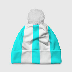 Шапка с помпоном Color light blue white lines, цвет: 3D-белый