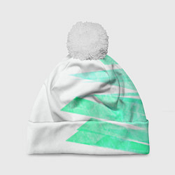 Шапка c помпоном Color white light blue strip
