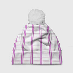 Шапка с помпоном Color white cage pink line, цвет: 3D-белый