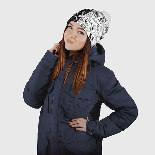 Шапка c помпоном Doom x liil peep pattern black / 3D-Белый – фото 2