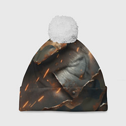 Шапка с помпоном Камуфляжная ткань на металлической пластине, цвет: 3D-белый