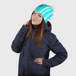 Шапка с помпоном Color blue white stripes, цвет: 3D-белый — фото 2