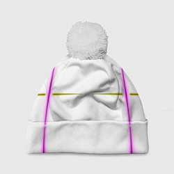 Шапка с помпоном Color white pink yellow stripes, цвет: 3D-белый
