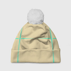 Шапка с помпоном Color beige green stripes, цвет: 3D-белый