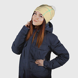 Шапка с помпоном Color beige green stripes, цвет: 3D-белый — фото 2