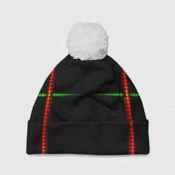 Шапка с помпоном Color black green orange stripes, цвет: 3D-белый