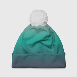 Шапка с помпоном Градиент серо-зеленый, цвет: 3D-белый