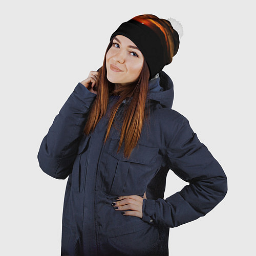 Шапка c помпоном Закат на плато / 3D-Белый – фото 2