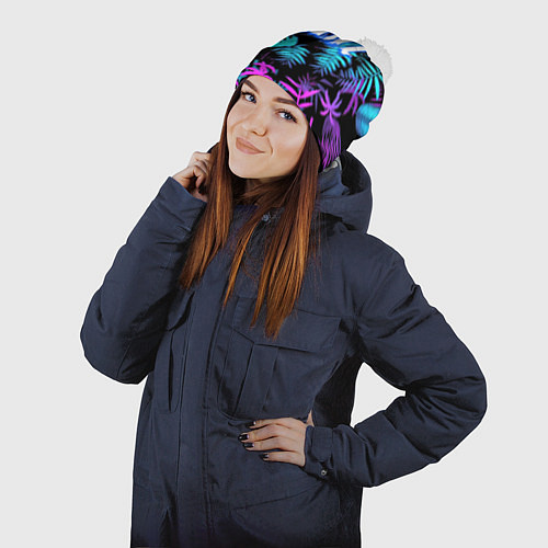 Шапка c помпоном Dayz неоновые тропики / 3D-Белый – фото 2