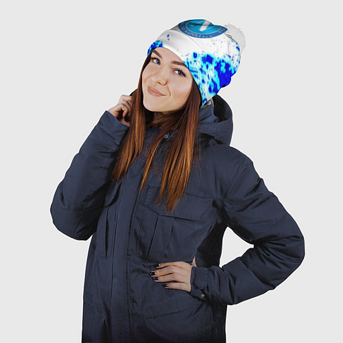 Шапка c помпоном Наполи текстура краски / 3D-Белый – фото 2