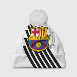 Шапка c помпоном Barcelona черно белые полосы