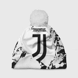Шапка с помпоном Juventus черные краски абстракция, цвет: 3D-белый