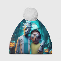 Шапка с помпоном Rick with Morty - halloween night, цвет: 3D-белый