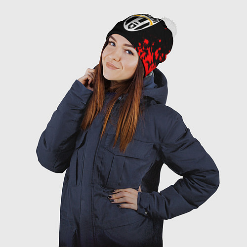 Шапка c помпоном Ювентус краски текстура всплеск / 3D-Белый – фото 2