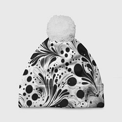 Шапка с помпоном Кляксы и растения - нейроарт паттерн, цвет: 3D-белый
