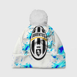 Шапка с помпоном Ювентус голубые краски, цвет: 3D-белый